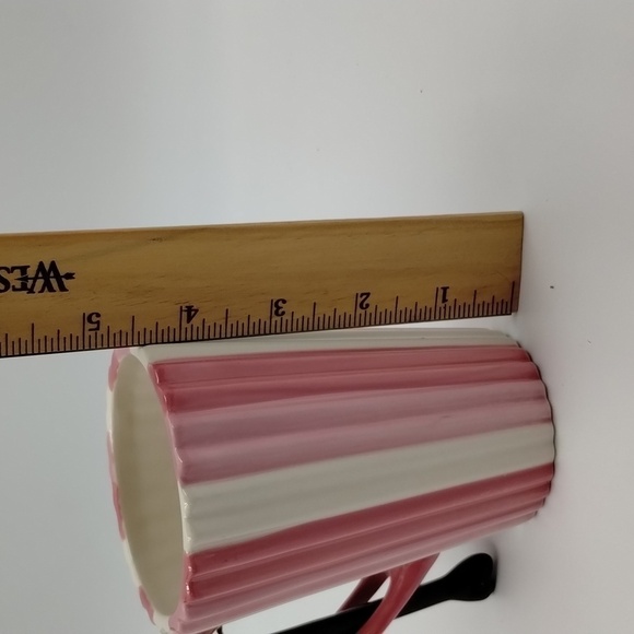 Happy Valentine's Day Hot Cocoa Mug Pink/white Striped Ribbed ceramic w/Spoon - Picture 6 of 6